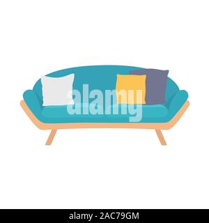 Sofa blue, colorful cartoon illustration vector. Comfortable lounge for interior design isolated on white background. Stock Vector