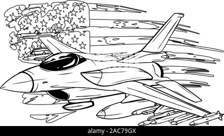 Vector Cartoon Fighter Plane. Twin-engine, variable-sweep wing multirole combat aircraft. Stock Vector