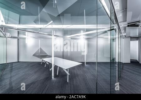 Kiev, Ukraine - Mar. 2019: Meeting room with glass partition, meeting table. Modern business interior (InSilver) Stock Photo