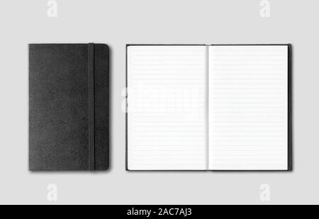 Black closed and open notebooks mockup isolated on grey Stock Photo