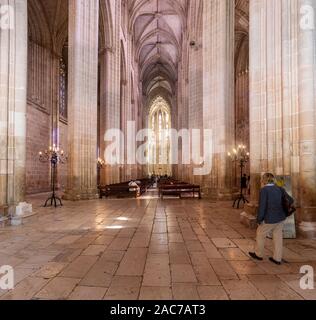 Batalha, Leiria Districy, Portugal.  Batalha Monastery is one of the most important Gothic sites in Portugal. Nave and Choir Stock Photo