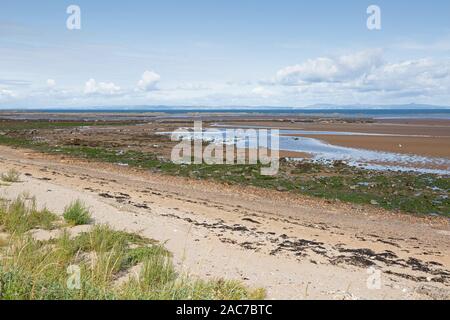 Beach at Seton Sands in Scotland at low tide overlooking the Firth of Forth Stock Photo