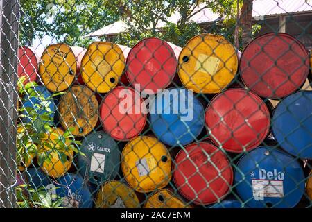 Stacked and empty barrels in Colombo Stock Photo