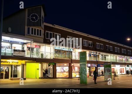 Rushden, Northamptonshire, United Kingdom - 15 November 2019 - Corby shopping centre night street view. Town centre in Northampton. Stock Photo