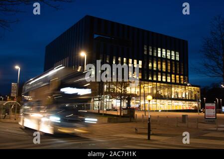 Rushden, Northamptonshire, United Kingdom - 15 November 2019 - Corby Cube building at night, Corby Borough Council in U.K Stock Photo