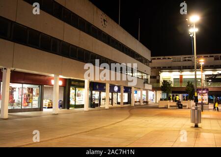 Rushden, Northamptonshire, United Kingdom - 15 November 2019 - Corby shopping centre night street view. Town centre in Northampton. Stock Photo