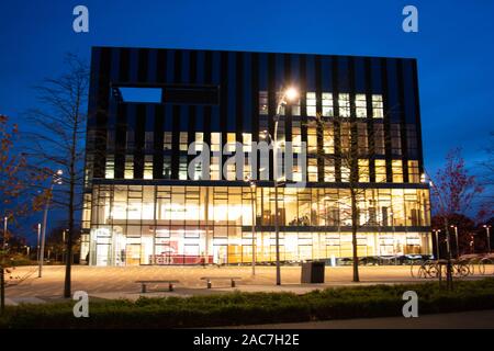 Rushden, Northamptonshire, United Kingdom - 15 November 2019 - Corby Cube building at night, Corby Borough Council in U.K Stock Photo