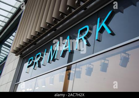 Rushden, Northamptonshire, United Kingdom - 15 November 2019 - The exterior of Primark in UK. Primark is one of the leading budget clothing retailers Stock Photo