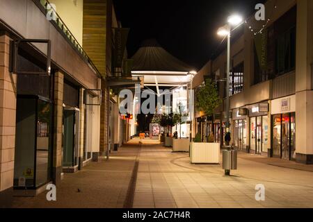 Rushden, Northamptonshire, United Kingdom - 15 November 2019 - Corby shopping centre night street view. Town centre in Northampton. Stock Photo