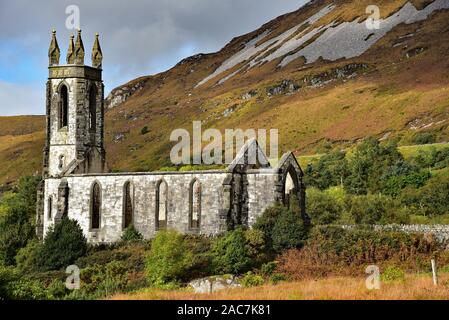 The abandoned Dunlewey Church at the foot of Mount Errigal, the tallest peak of the Derryveagh Gaeltacht, Poisoned Glen, Ireland, Europe. Stock Photo