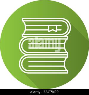 Books stack flat linear long shadow icon. Library. School textbooks with bookmarks. Vector line symbol Stock Vector