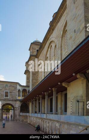 Istanbul, Turkey - September 7th 2019. Locals and tourists alike visit Fatih mosque. The ablution washing area in the courtyard is shown here. Stock Photo