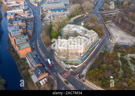 Sheffield, UK - 1st December 2019: Aerial view of new apartments being developed and built in Kelham Island, Sheffield Stock Photo