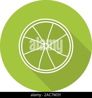 Lime slice flat linear long shadow icon. Vector line symbol Stock Vector