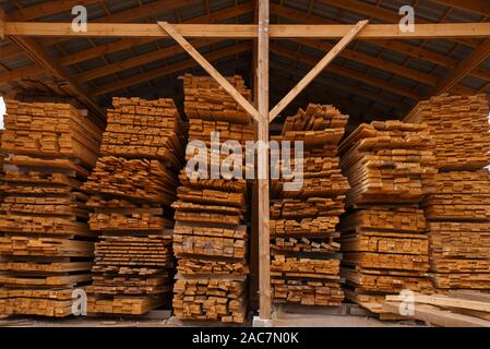 Boards on timber warehouse, nobody, lumber Stock Photo