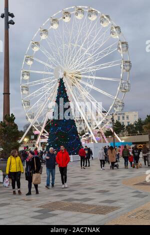 Bournemouth, Dorset, UK. 1st December 2019. Crowds brave the cold and take advantage of the dry weather to visit Bournemouth Gardens for the Bournemouth Christmas Tree Wonderland with more than 100 glittering trees and illuminations. Some of the trees are themed to represent six cities around the world. Visitors can follow the trail. Credit: Carolyn Jenkins/Alamy Live News Stock Photo