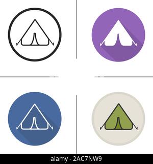 Tent icon. Camping spot. Flat design, linear and color styles. Isolated vector illustrations Stock Vector