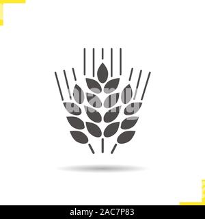 Wheat ears icon. Drop shadow barley silhouette symbol. Spikes of rye. Negative space. Vector isolated illustration Stock Vector
