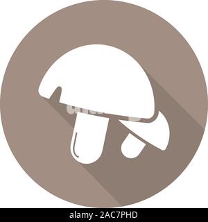 Mushrooms flat design long shadow icon. Vector silhouette symbol Stock Vector