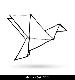 minimalist tattoo boho origami paper duck line art icon over white  background Stock Vector
