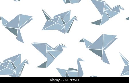 Seamless Pattern with Hand Drawn Origami birds. Cartoon Ornament. Cute doodle vector illustration. Stock Vector