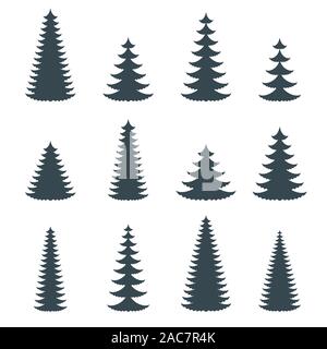 Silhouette of coniferous evergreen tree. Spruce, fir, cedar Stock Vector