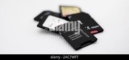 Set of sd and micro sd memories with adapters for information and data storage Stock Photo