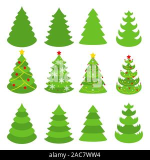 Christmas tree vector icons set. Flat cartoon illustration Stock Vector