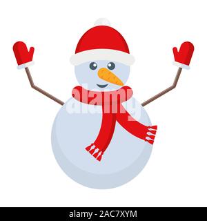Snowman with a carrot nose and a hat on his head. Stock Vector