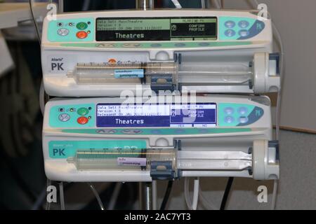 A pair of operating theatre syringe pumps Stock Photo