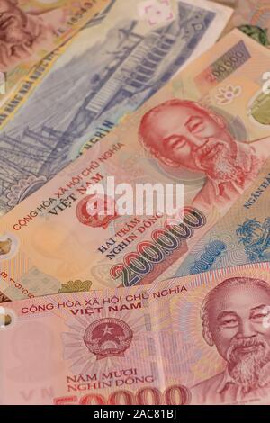 A composition of Vietnamese dong VND banknotes providing great options to be used for illustrating subjects as business, banking, media, etc. Stock Photo