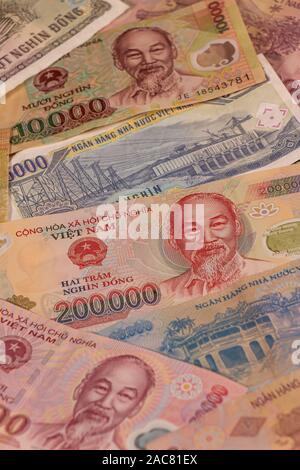 A composition of Vietnamese dong VND banknotes providing great options to be used for illustrating subjects as business, banking, media, etc. Stock Photo