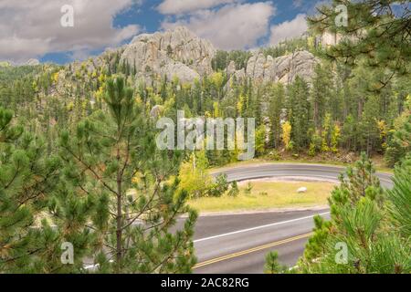 Winding road along the Needles Highway in the Black Hills of South Dakota Stock Photo