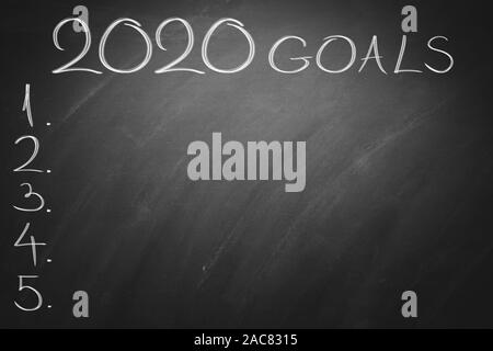 2020 Goals on black board. Chalkboard. Stock Photo