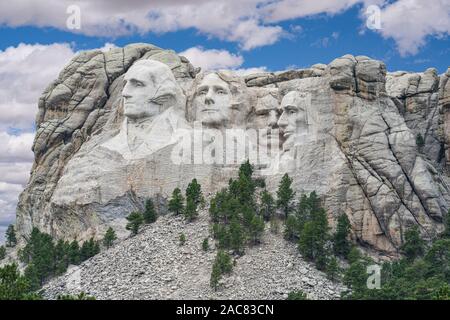 Presidents carved into the Black Hills of South Dakota in Mount Rushmore National Park