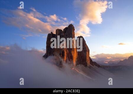 Incredible Tre Cime di Lavaredo, Province of South Tyrol, Sexten Dolomites, Italy Stock Photo