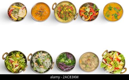 Restaurant menu of different main courses, soups and salads Stock Photo