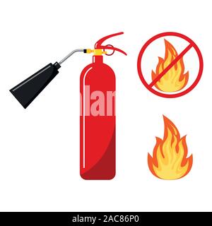 Red fire extinguisher with nozzle silhouette icon, fire and no fire sign, no open flame Stock Vector