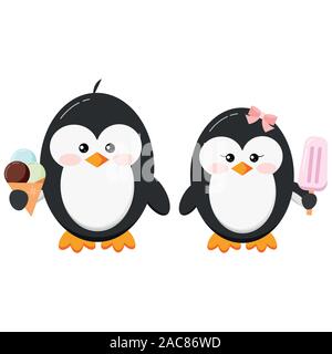 Cute penguins with ice cream vector clip art. Stock Vector