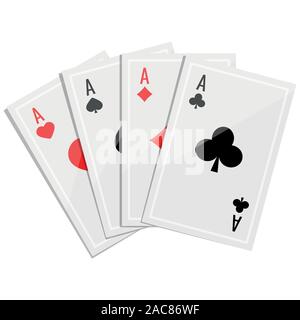 Aces four of a kind poker icon vector illustration with shadows isolated on white background. Stock Vector