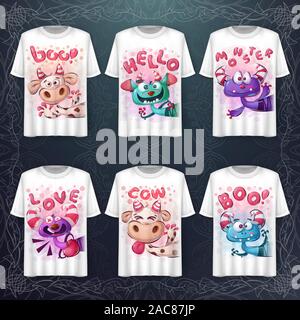 Set cute monster and merchandising Stock Vector