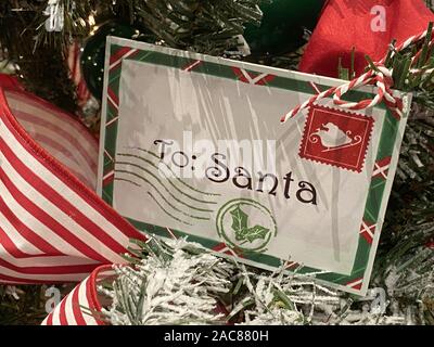 Letter to Santa beautiful Christmas tree decoration. Stock Photo