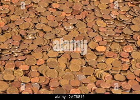 Thousands of golden, silver and copper coins providing great options to be used for illustrating subjects as business, banking, media, etc. Stock Photo