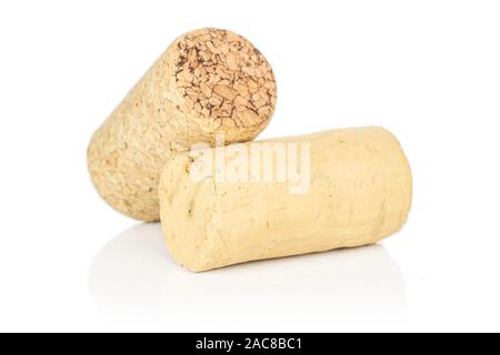 Group of two whole common wine cork isolated on white background Stock Photo