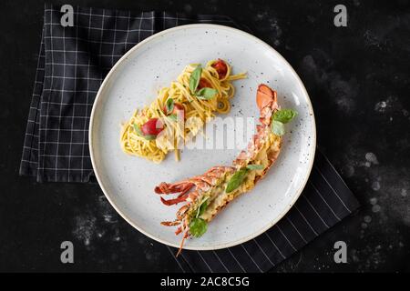 Pasta with lobster. Stock Photo