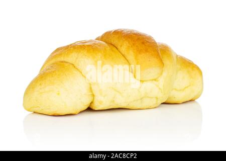 One whole sweet golden mini croissant isolated on white background Stock Photo
