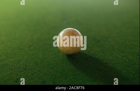 Billiards balls on green table, game in summer day Stock Photo