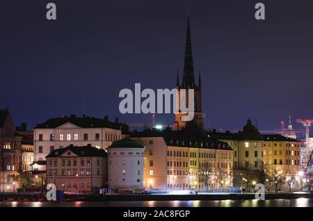 Riddarholmen at night, from Stadshusbron, Stockholm, Sweden Stock Photo