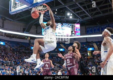 Dec 01, 2019: Saint Louis Billikens forward Hasahn French (11) with the slam-dunk for two points during a regular season game where the Southern Illinois Salukis visited the St. Louis Billikens. Held at Chaifetz Arena in St. Louis, MO Richard Ulreich/CSM Stock Photo