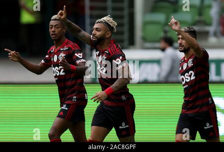 Players of Gremio during the game between Palmeiras and Gremio for the 34th  round of the Brazilian league, known locally as Campeonato Brasiliero. The  game took place at the Allianz Parque in